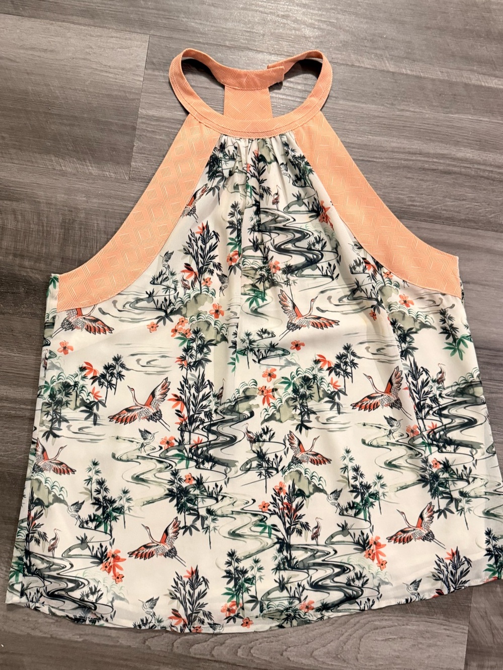 H&M Size 14 Halter Crane Print Blouse